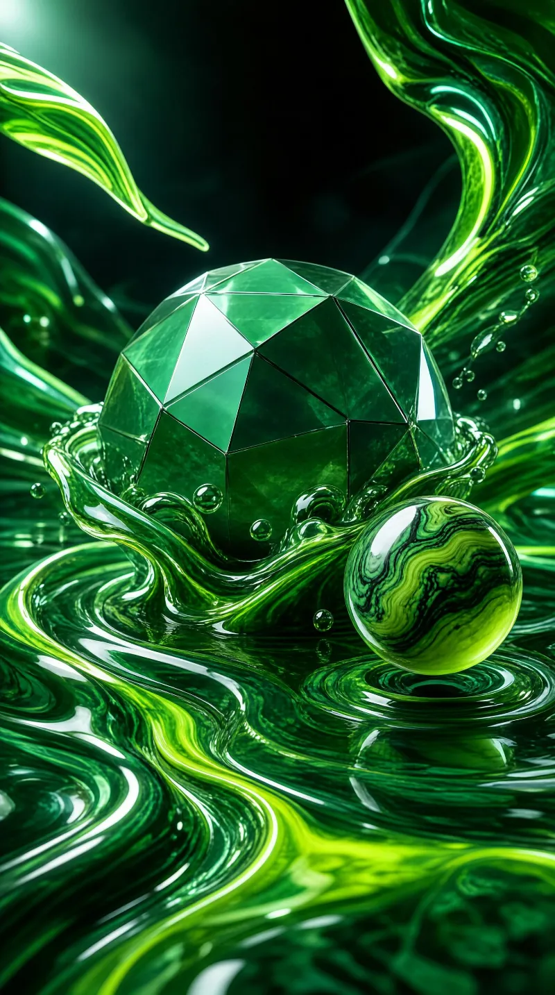 Emerald Geometric Sphere in Liquid Green