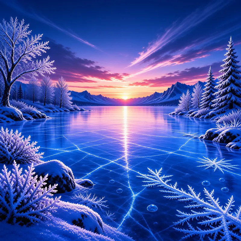 Frozen Lake Winter Sunset