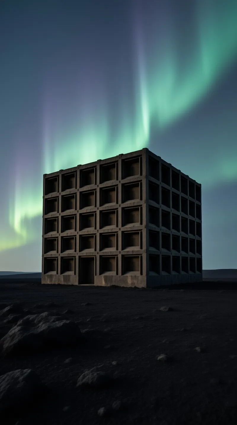 Concrete Grid Under Aurora