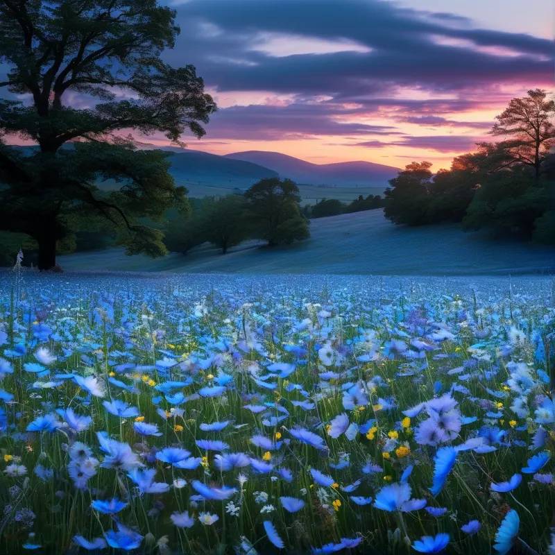 Twilight Cornflower Field