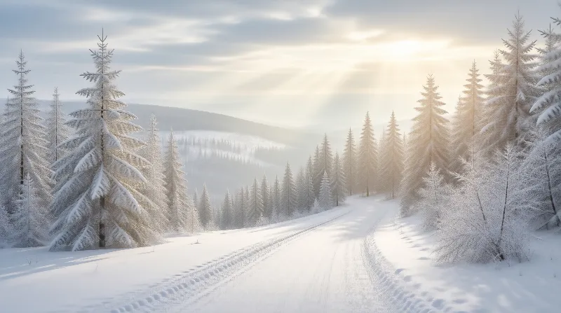 Snowy Winter Forest Path