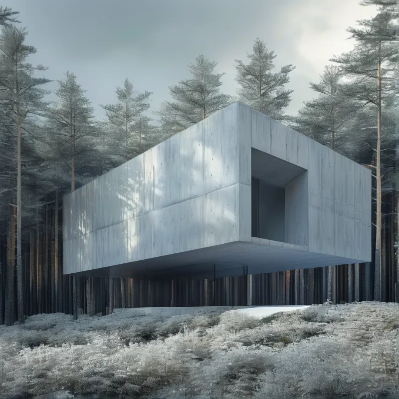 Concrete House in Snow