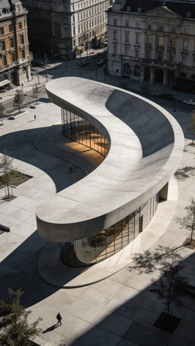 Pavilion with Curved Concrete — Urban Plaza