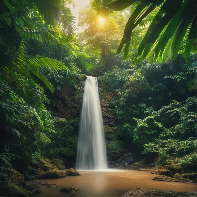 Jungle Waterfall in Sunlight