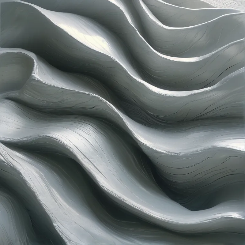 An abstract monochrome surface of smooth grey waves curving and folding with subtle glossy highlights across the frame
