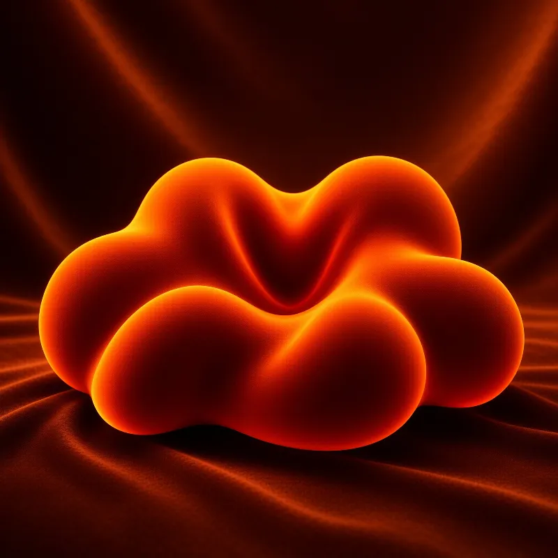 A bright orange cloudy formation floats above a shadowy fabric background with radiating light.