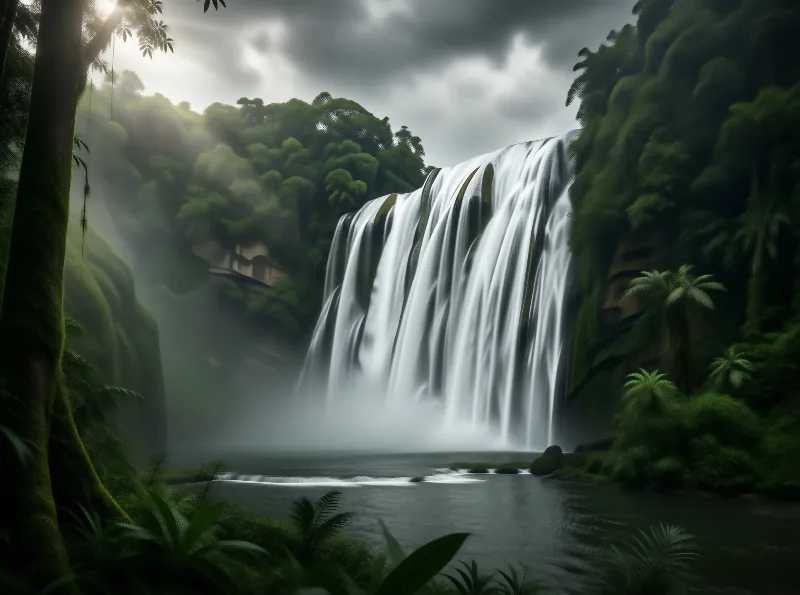 Misty Jungle Waterfall