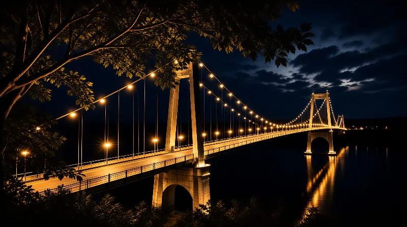 Illuminated Bridge at Night