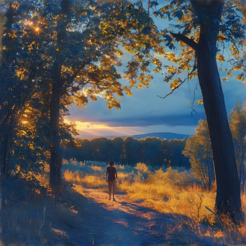 Solitary Walk at Sunset
