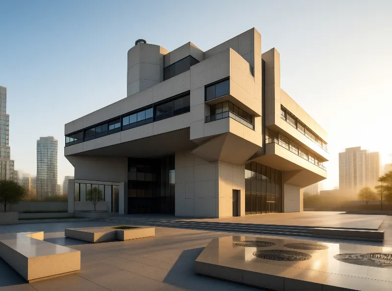 Brutalist Pavilion in Urban Plaza