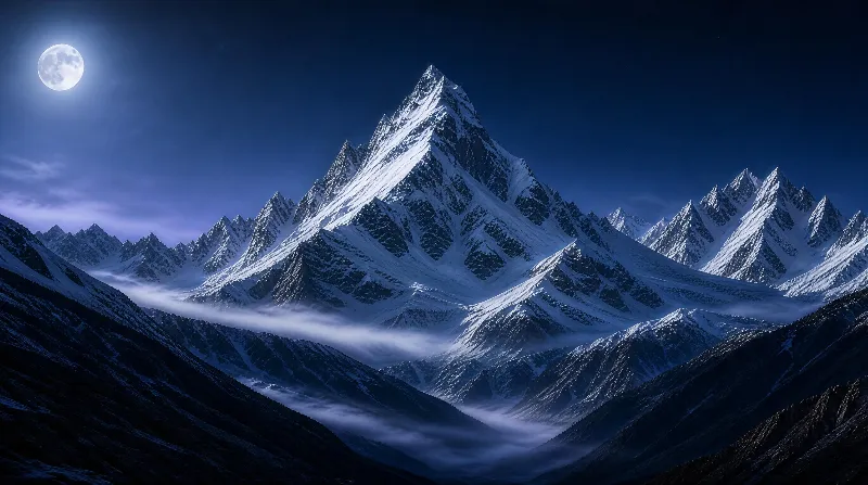 Night Snowy Mountain with Moon