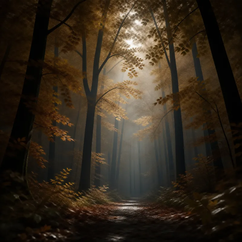 Sunlit Misty Forest
