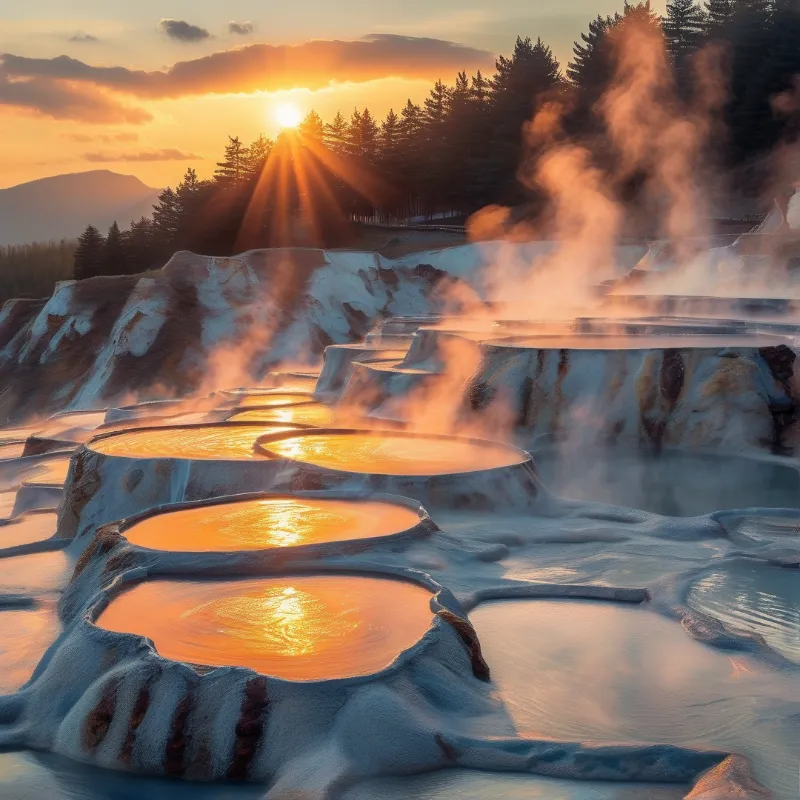 Geothermal Terraces at Sunset