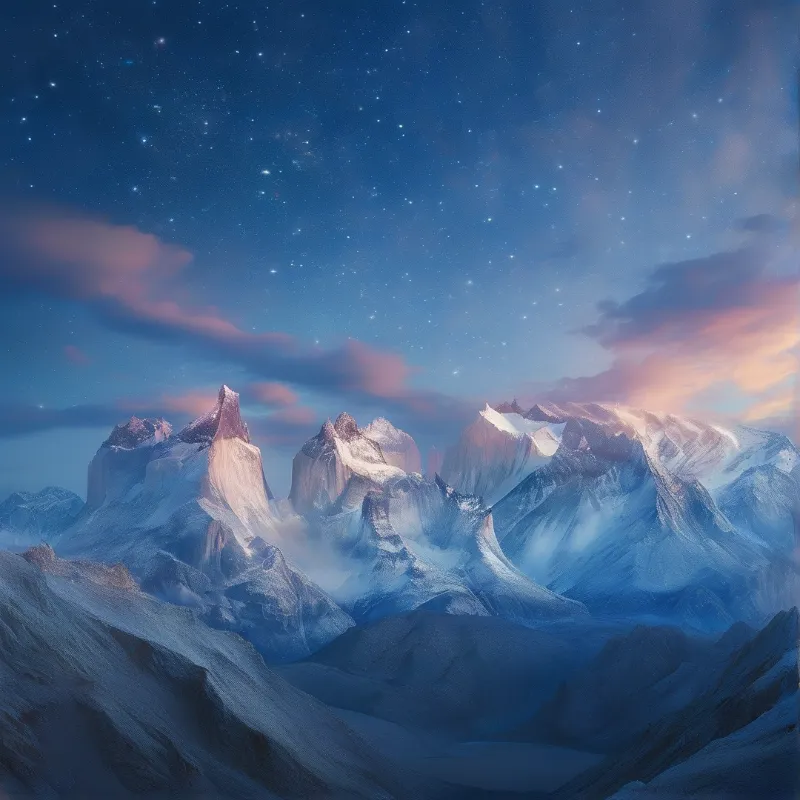 Snowy Peaks Under Starry Sky
