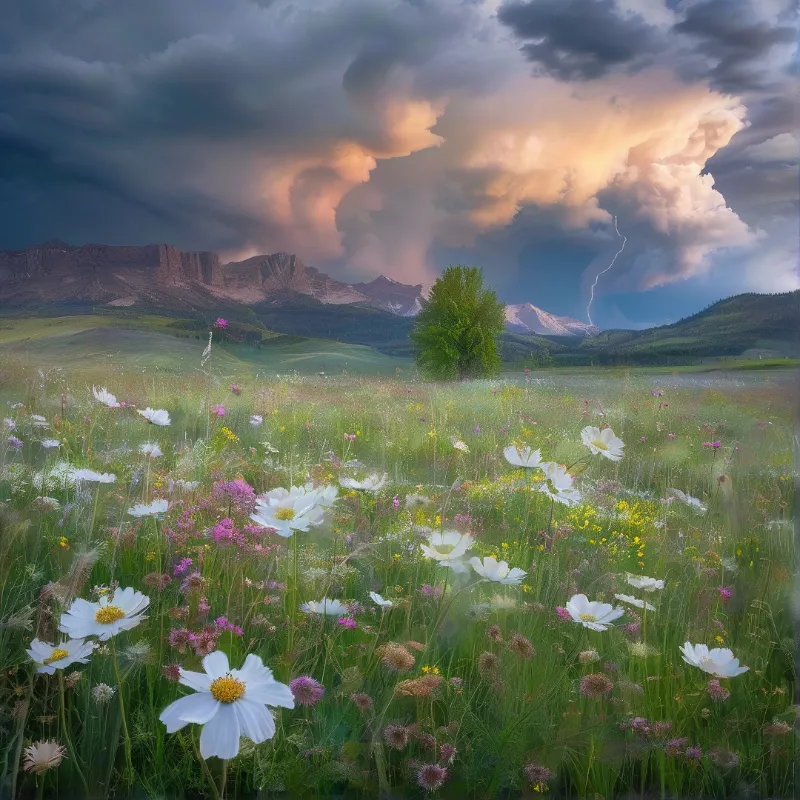 Lightning Over Flower Meadow