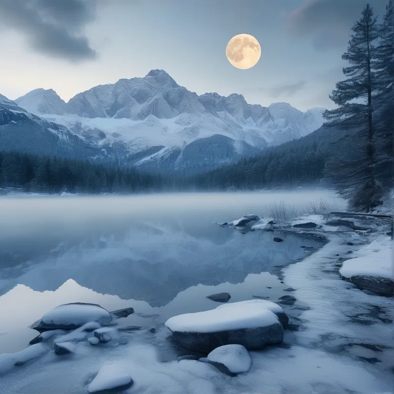 Moonlit Winter Lake