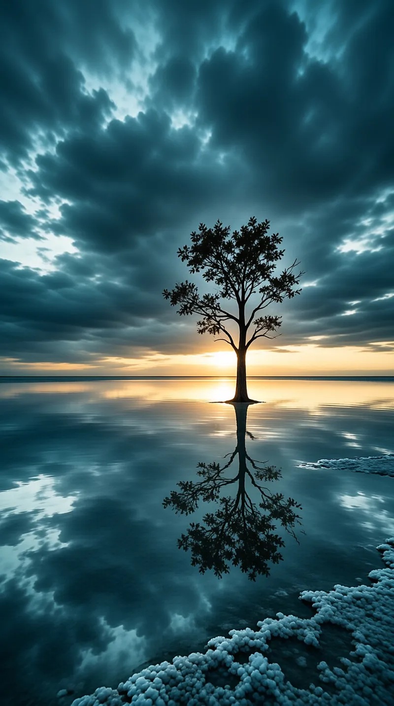 Solitary Tree Reflection Landscape