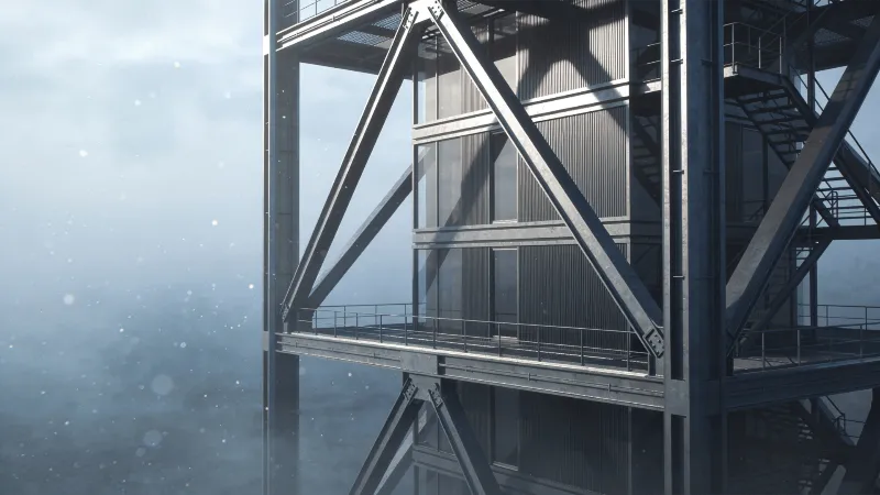 Tower with Steel Frame — Foggy Morning