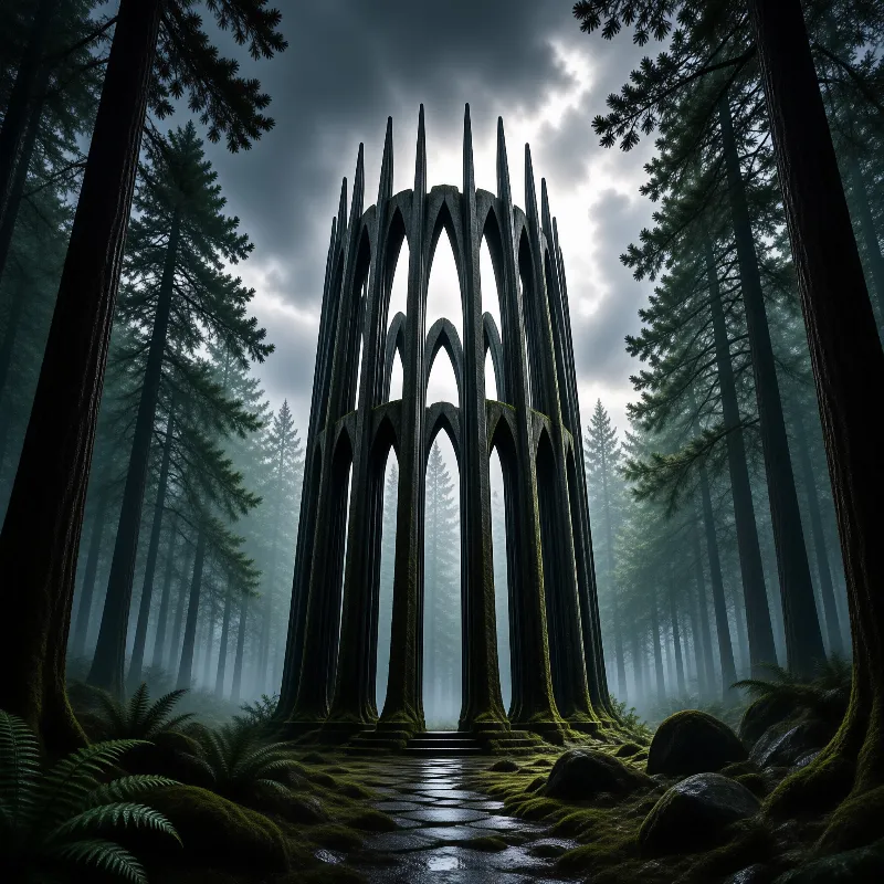 Gothic Ruin in Misty Forest
