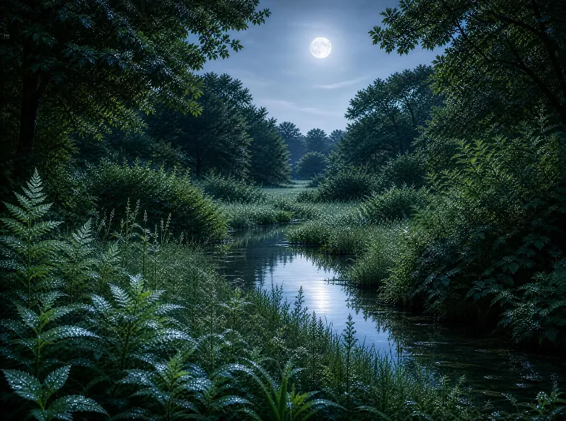 Moonlit Forest Stream