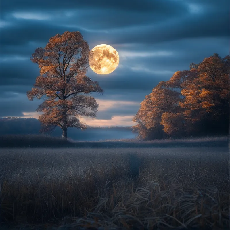 Moonlit Misty Field