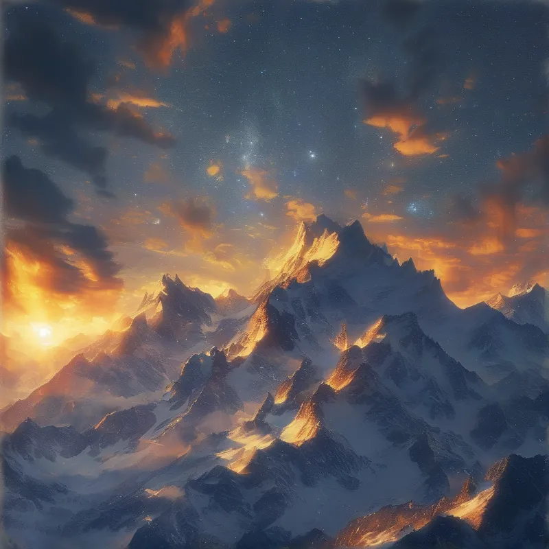 Snowy Mountains at Sunset