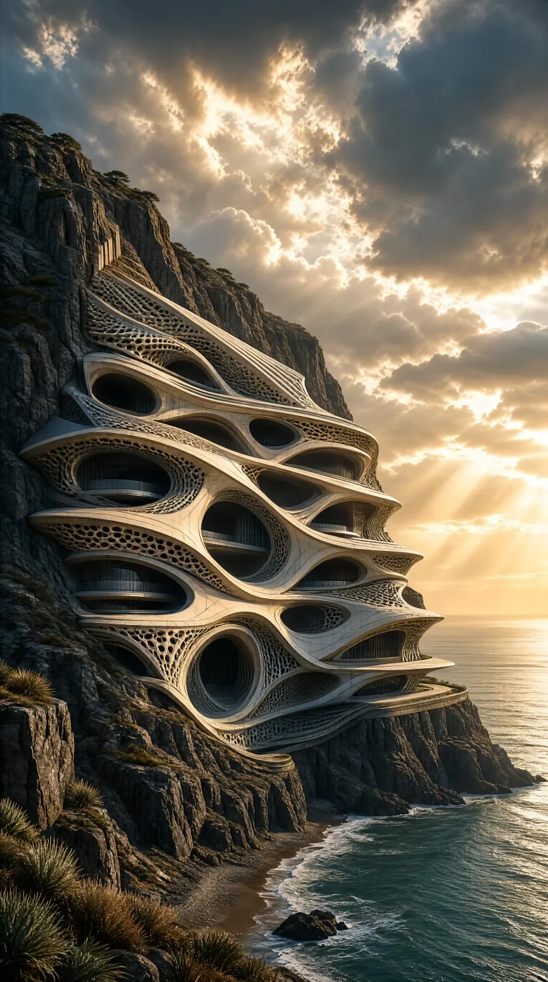 Futuristic Cliffside Building