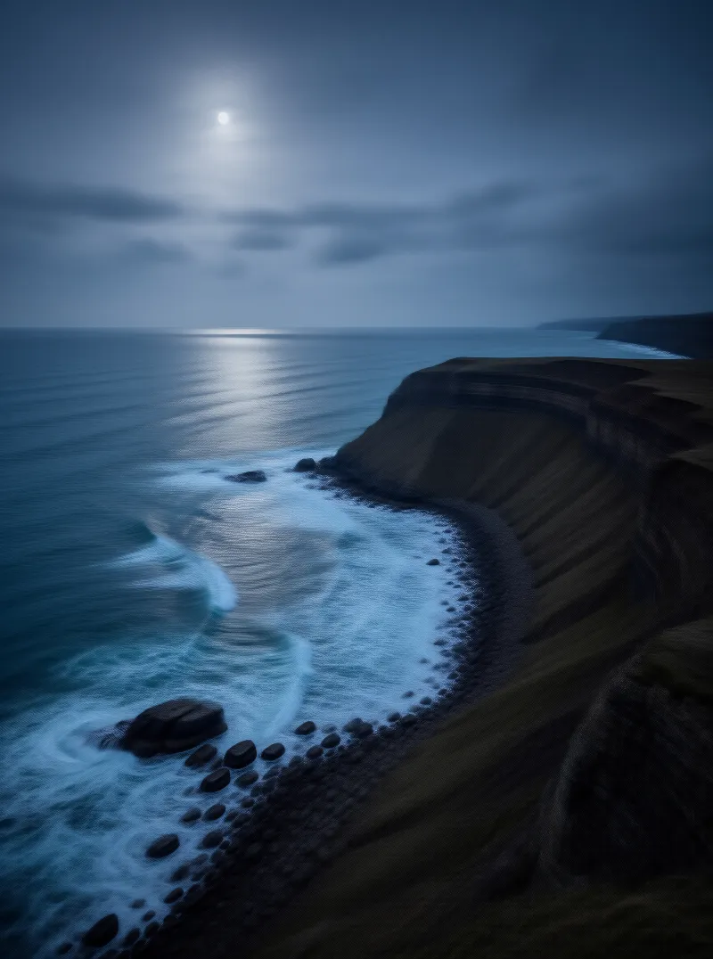 Moonlit Coastal Cliffs