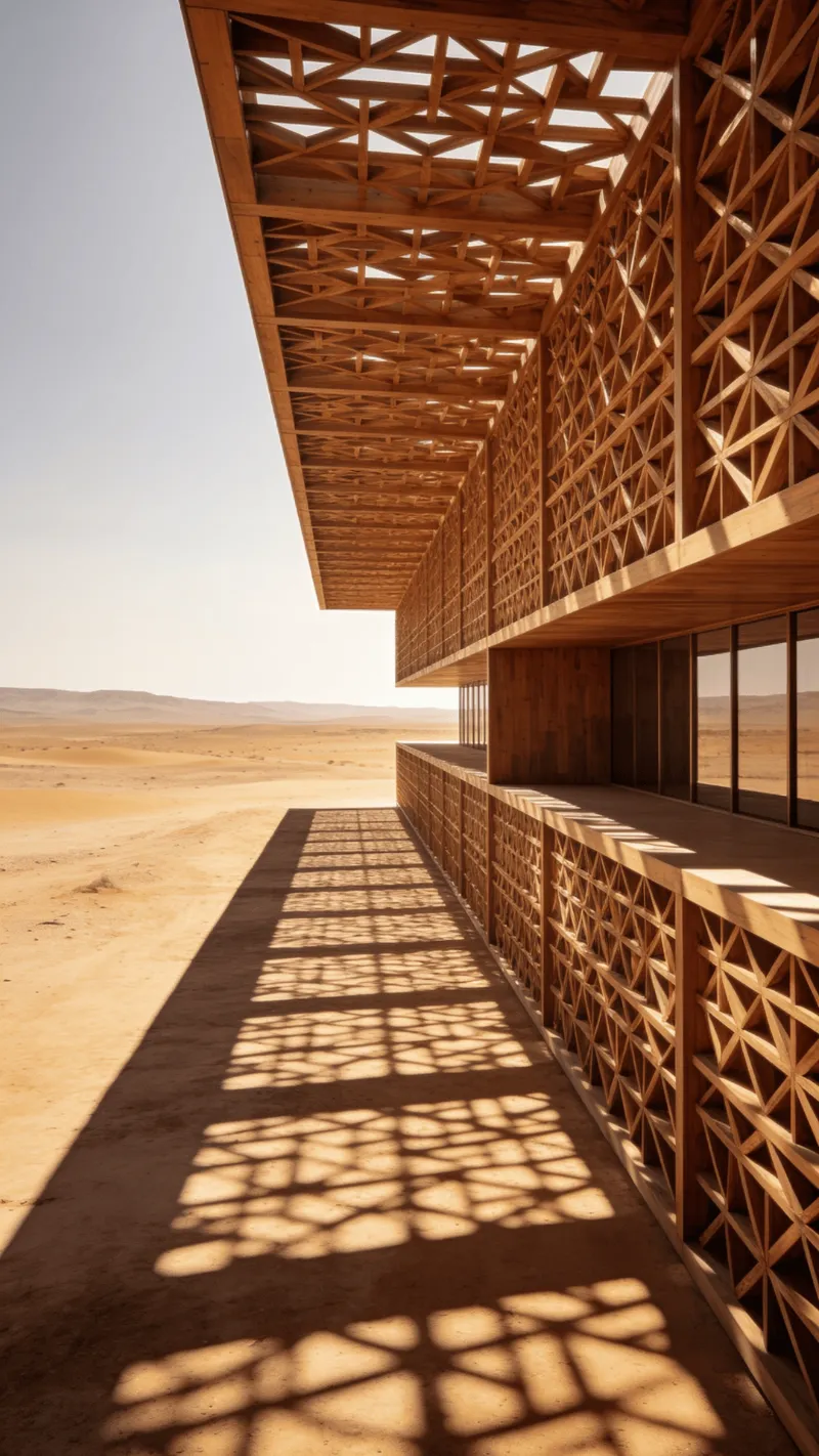 Cultural Center with Wooden Lattice — Desert Plain
