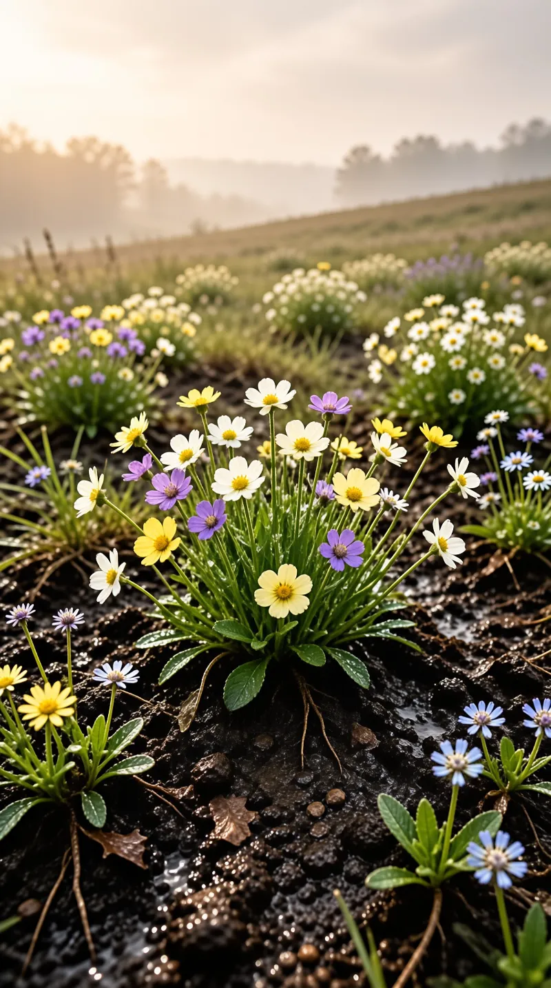 Misty Wildflower Field