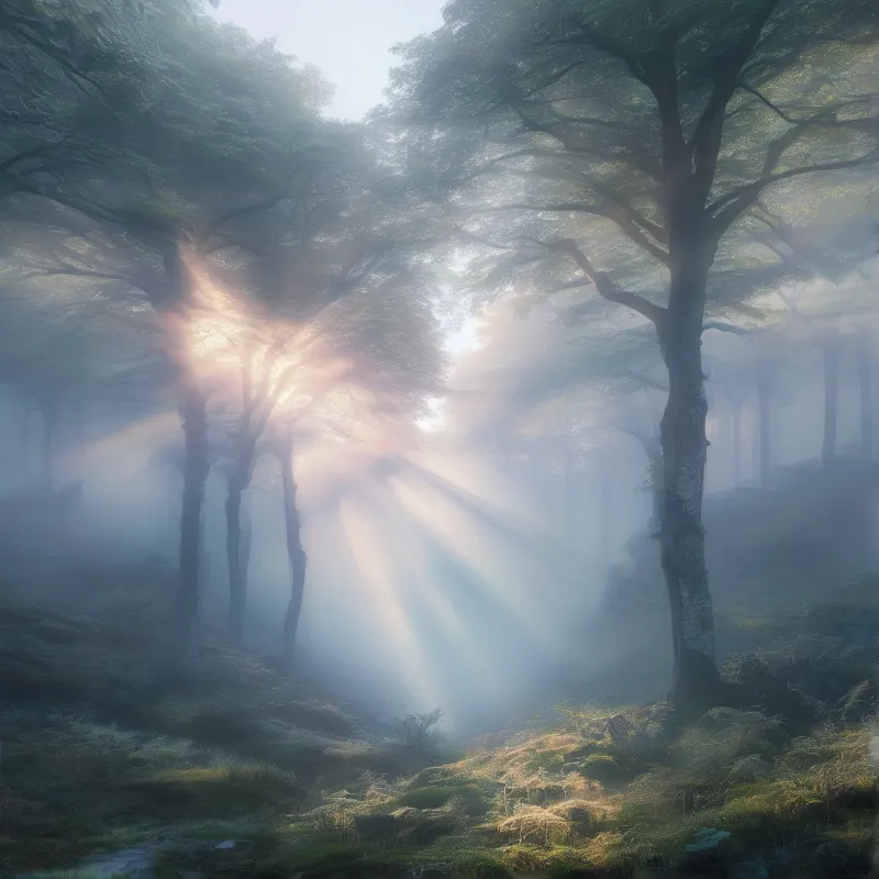 Sunlit Misty Forest