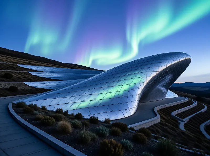 Modern Building Under Aurora