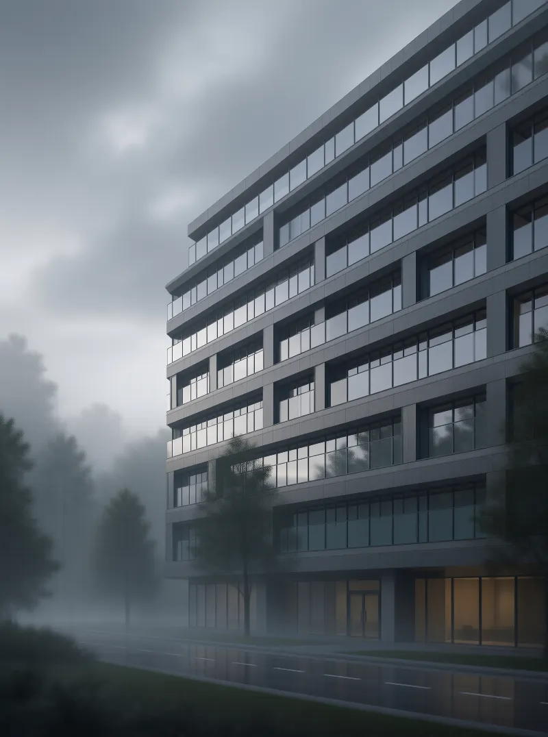 Modern Office Building in Fog