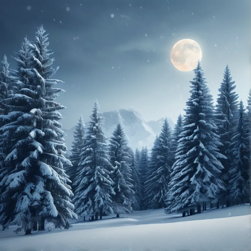Snowy Forest Under Moonlight