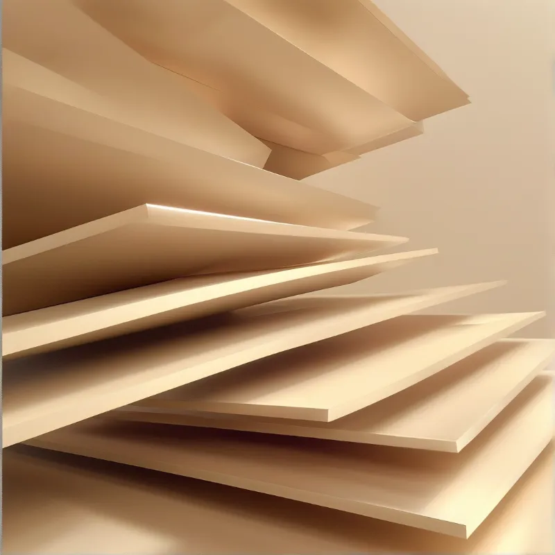Layered beige shapes are stacked diagonally with soft light casting shadows between the flat surfaces.