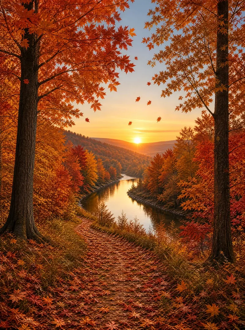 Autumn Sunset by the River