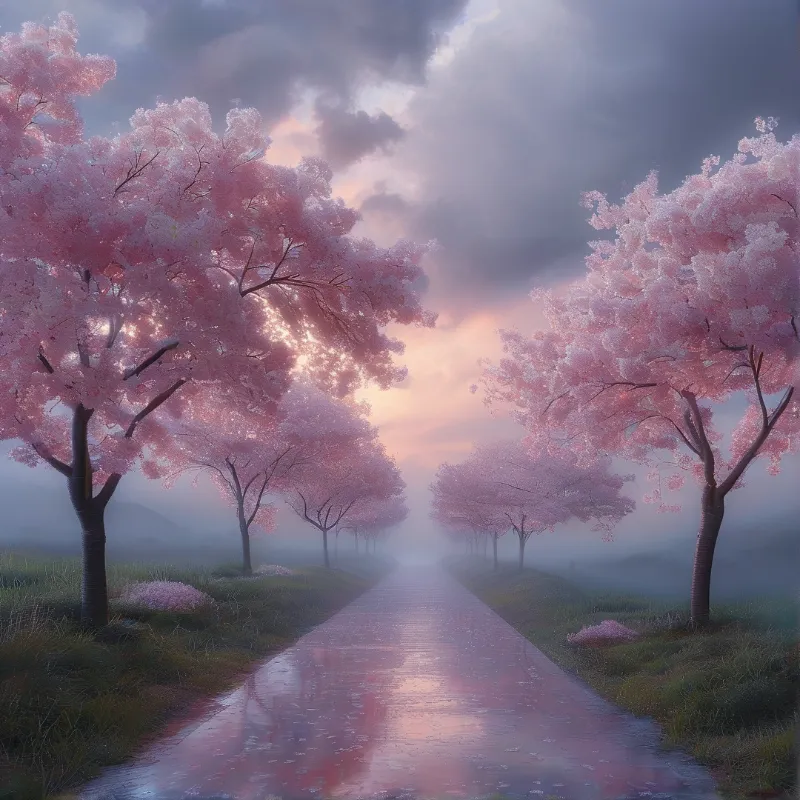 Misty Cherry Blossom Path