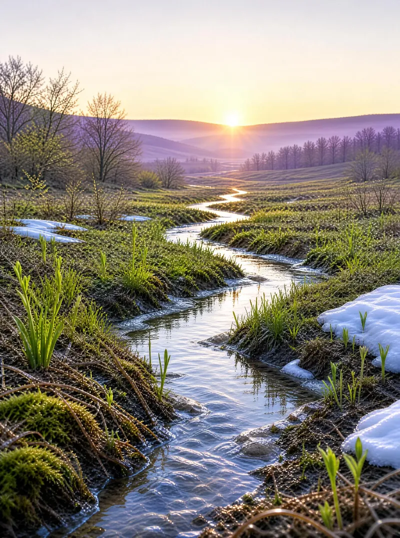 Spring Sunrise by a Winding Stream