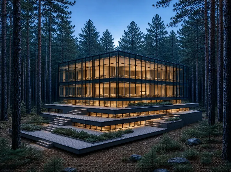 Modern Glass House in Forest