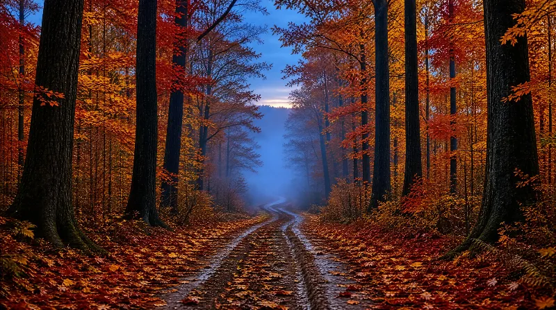 Misty Autumn Forest Path