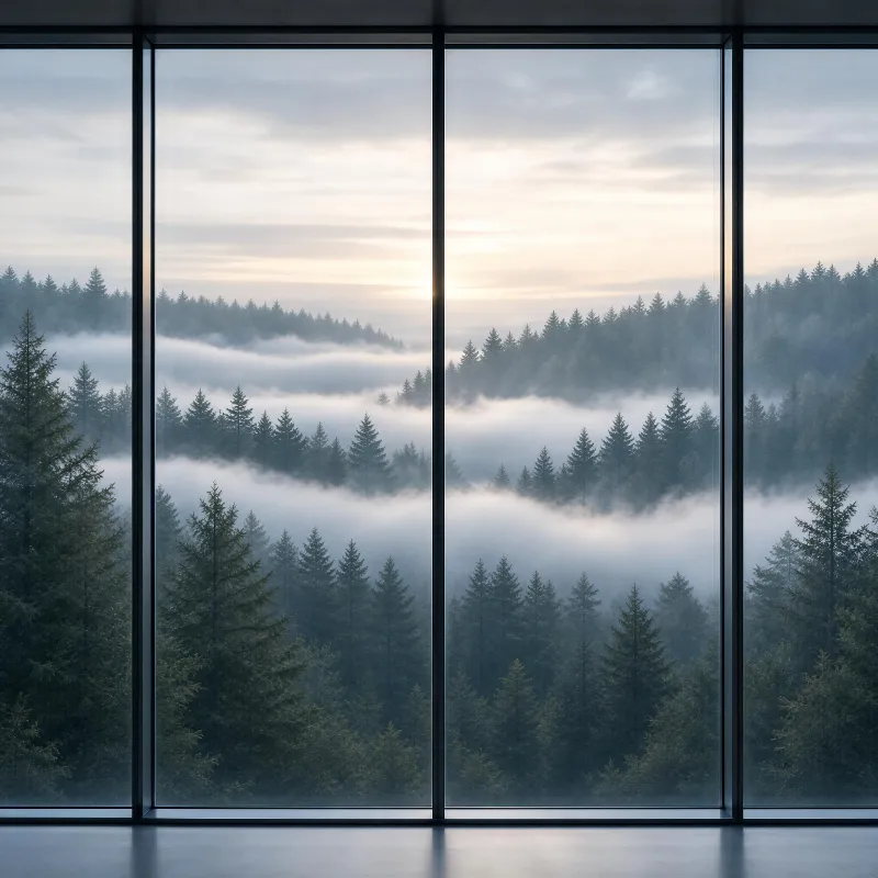 Misty Forest View Through Window
