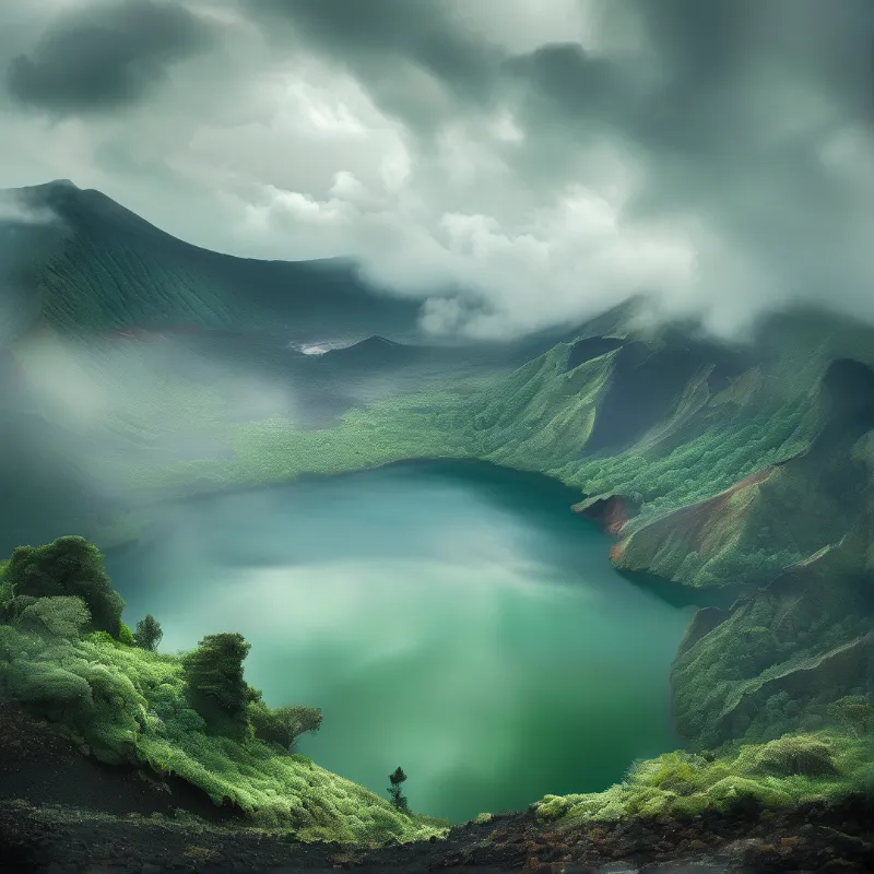 Misty Green Mountain Lake