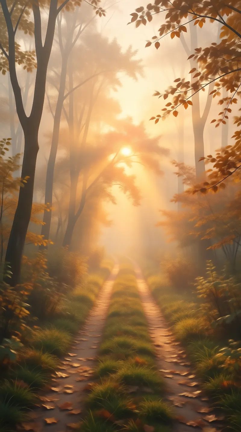 Golden Misty Forest Path