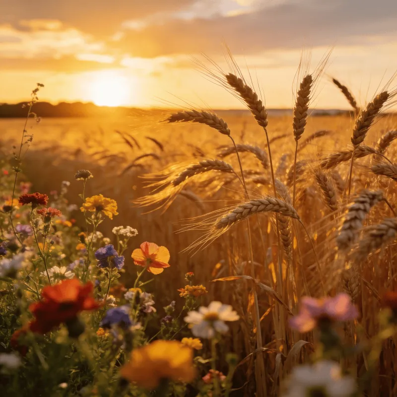Golden Wheat Fields at Summer Sunset