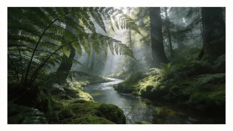 Tranquil Green Forest and Calm Stream