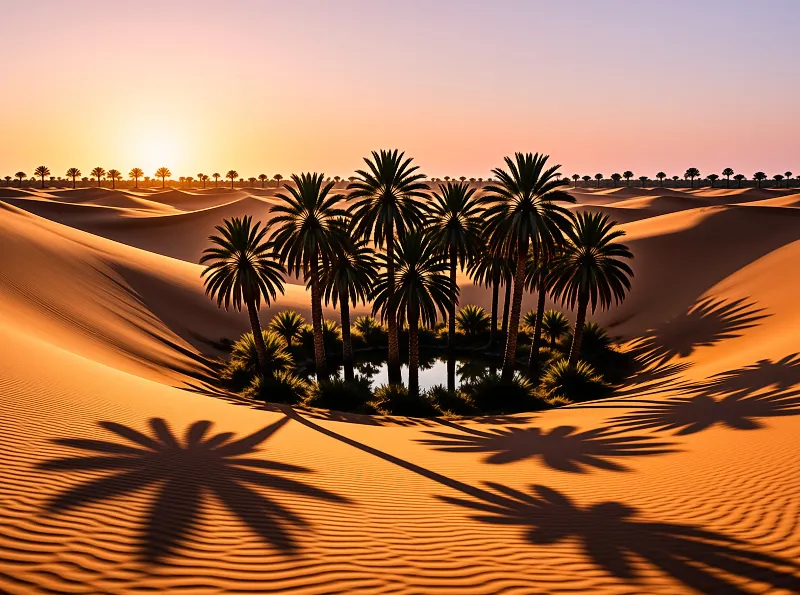 Desert Oasis at Sunset