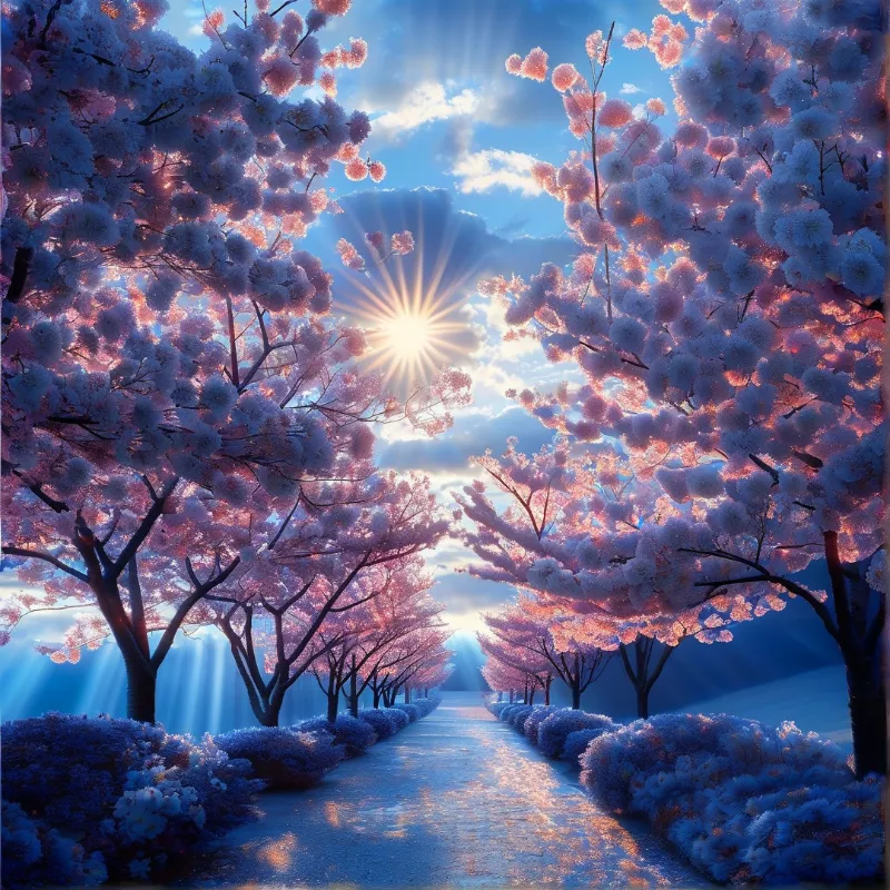 Sunlit Cherry Blossom Path