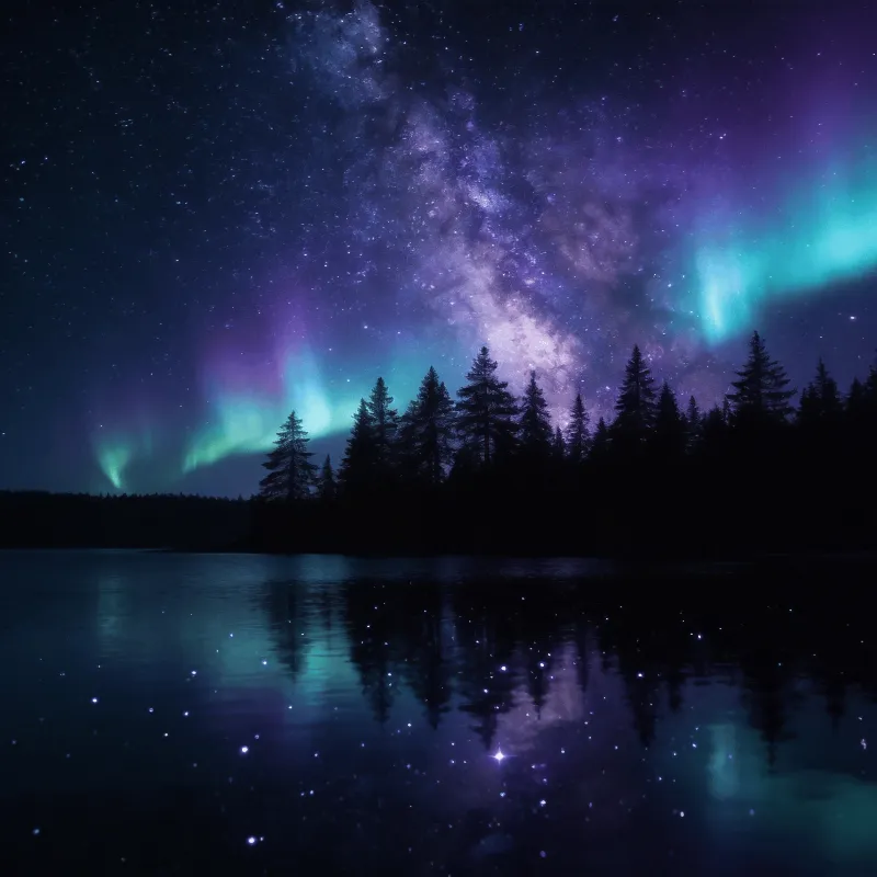 Starlit Lake with Aurora Reflection