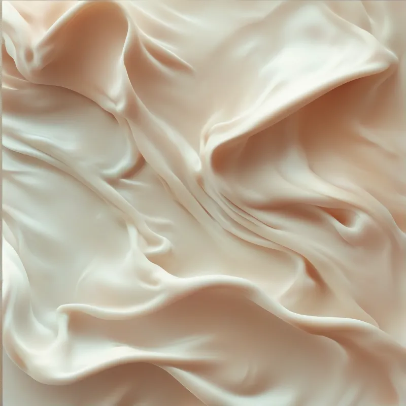 Flowing satin fabric in shades of beige and cream features gentle folds and soft highlights.