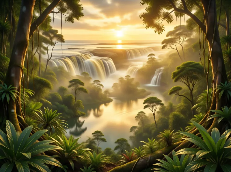 Golden Sunset Waterfall